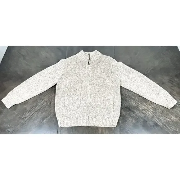 L.L Bean Men's M Heavyweight 100% Lambs Wool Sweater Jacket Beige Oatmeal - Picture 2 of 11